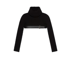 Maglione corto a collo alto in maglia di cashmere