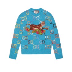 Gucci Tiger Свитер из шерсти с жаккардовым узором GG