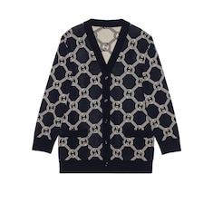 Chaqueta de punto reversible de jacquard de lana con GG