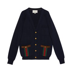 Cardigan en maille de laine mélangée avec bande Web