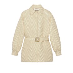 Quilted shiny nylon belt jacket