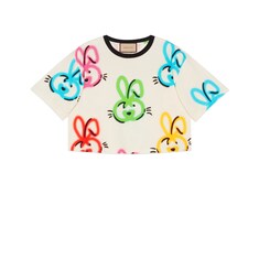 Verkürztes T-Shirt aus Baumwolljersey mit Hasen-Print