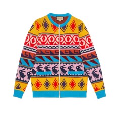 Wool jacquard zip jacket