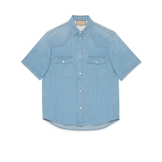 Lightweight denim shirt with Gucci patch
