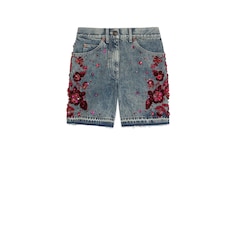 Short denim con bordado floral
