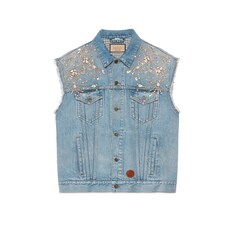 Denim vest with crystal trim