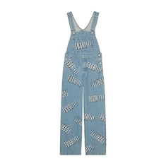 Cotton denim dungaree with Fuori!! print
