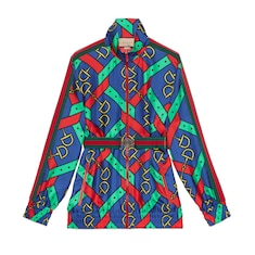 Horsebit strap print silk jacket