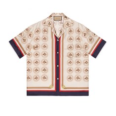 Chemise en twill de soie à imprimé équestre
