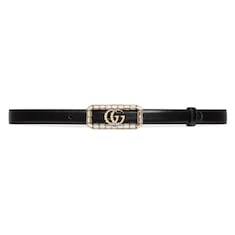 Thin belt with crystal Double G buckle