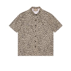 Cotton drill leopard print shirt