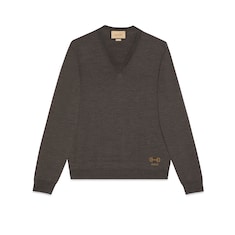 Wool V-neck jumper with embroidery