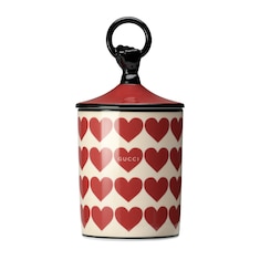 Candela con stampa cuori Gucci, fragranza Fresia