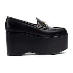 Mocassins compenses Gucci Horsebit pour femme en cuir noir GUCCI FR