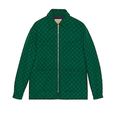 GG wool flannel padded overshirt in green and navy blue | GUCCI® US