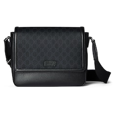 Medium GG crossbody bag with tag in black leather | GUCCI® TH