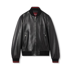 Chaqueta de aviador de piel con tribanda Web