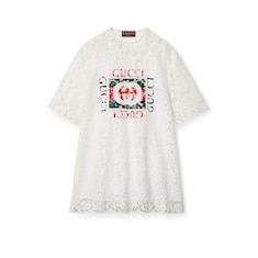 Gucci floral cotton lace top with print