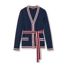 Self-tie cardigan with striped trim