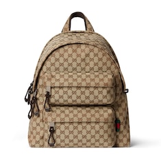 Medium backpack with Gucci logo in beige and ebony GG canvas GUCCI US