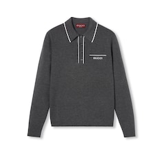 Knit wool long sleeve polo top