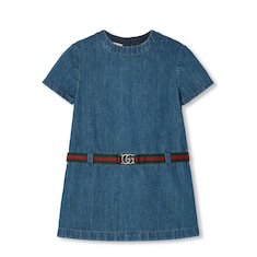 Abito bambino in denim con nastro Web