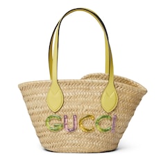 Mini straw tote with Gucci logo