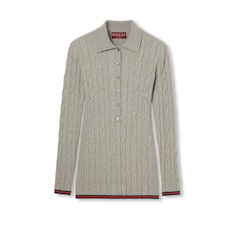 Fine cable and rib wool polo top