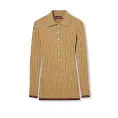 Fine cable and rib wool polo top