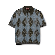 Viscose lamé argyle knit polo shirt