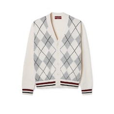 Wool argyle intarsia knit cardigan