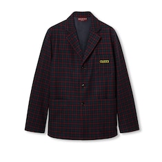 Embroidered check wool flannel jacket