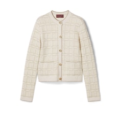 Wool and lamé check jacquard cardigan