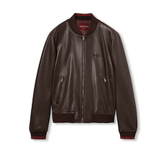Chaqueta bomber de piel con bordado