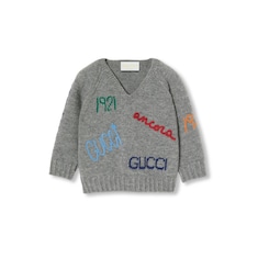 Maglione neonato ricamato in lana