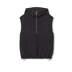 Embroidered wool silk hooded gilet