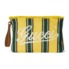 Large embroidered canvas pouch