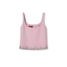 Embroidered wool silk crêpe top