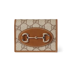Gucci Horsebit 1955 card case wallet in beige and dark brown