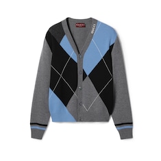 Wool cashmere argyle knit cardigan