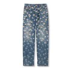 Printed denim pant with embroidery