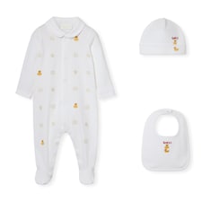 Ensemble cadeau pour bébé trois-pièces en coton imprimé