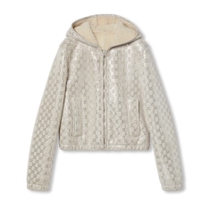 Printed shearling bomber jacket