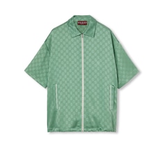 Camicia con zip dal taglio morbido in raso GG