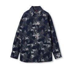 Cotton denim floral jacquard shirt