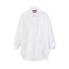 Cotton poplin shirt with beaded fringe