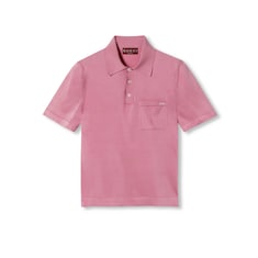 Fine silk knit polo shirt with intarsia