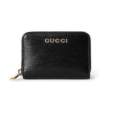 Porte-cartes zippé avec inscription Gucci