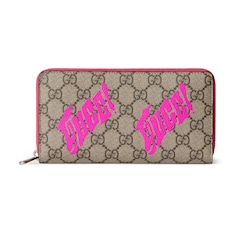Bi-color zip around wallet with print