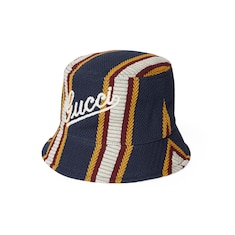 Striped canvas bucket hat with embroidery